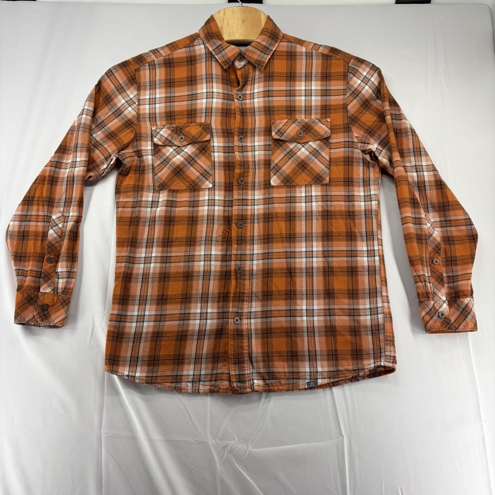 Ascend Mens Orange Plaid Flannel Long Sleeve Button Down Shirt Size M